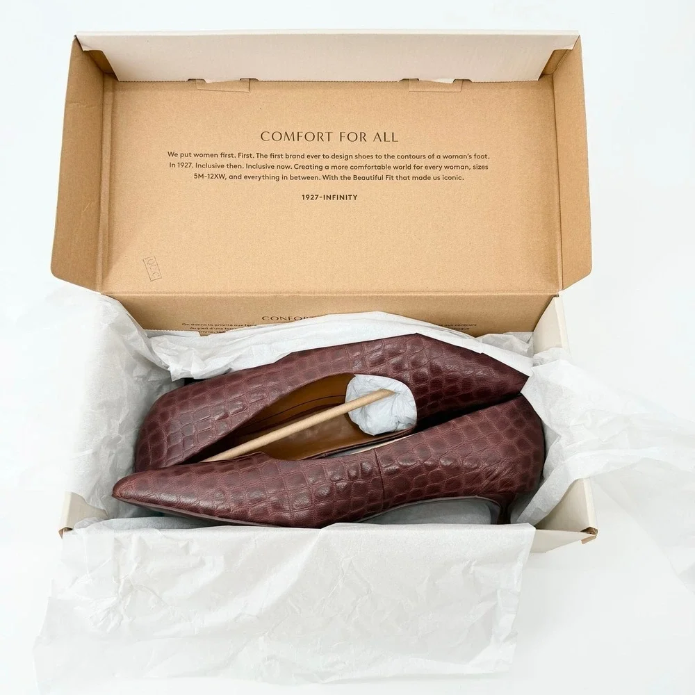 Naturalizer Natalia Kitten Heel Pumps 10W Wide Burgundy Croc Leather NIB Comfort